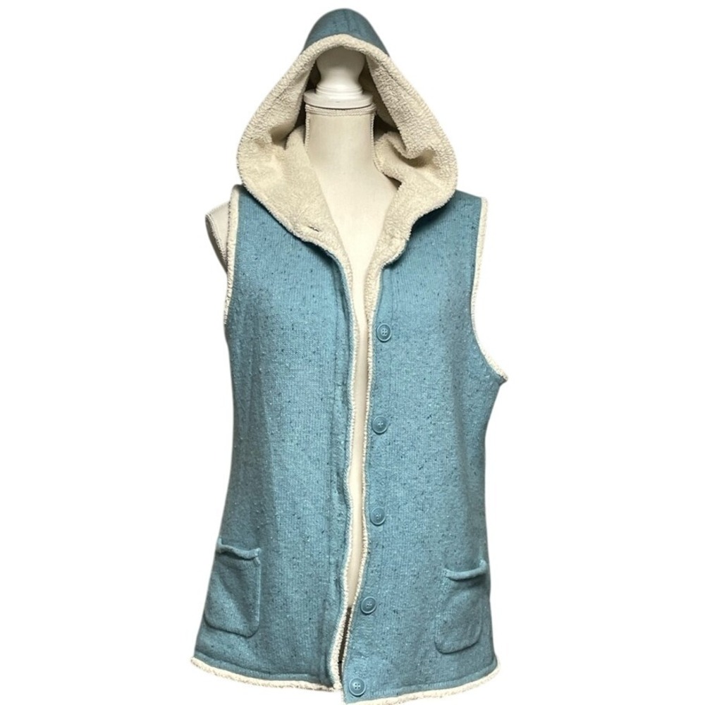 L. L.‎ Bean Blue Lambswool Button Up Sherpa Lined Vest Women's Large